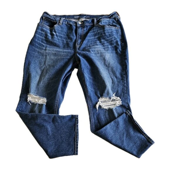 Old Navy Jeans Womens 16 Blue Mid Rise Boyfriend Cropped Distressed Stretch Boho - Picture 8 of 16